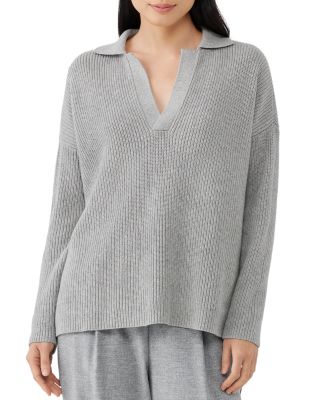 Eileen Fisher Ribbed Cotton & Cashmere Pullover | Bloomingdale's