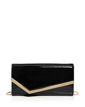 Shop Jimmy Choo Emmie Small Asymmetrical Clutch Bag In Black Patent/gold