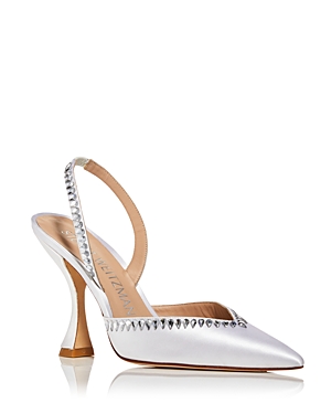 Stuart Weitzman Women's Embellished Pointed Toe Slingback High Heel Pumps In White