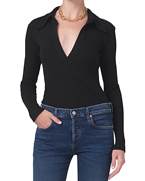 Shop Citizens Of Humanity Alba Ribbed Polo Shirt In Black