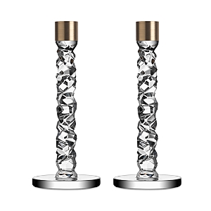 Orrefors Carat Large Clear Candlesticks, Set Of 2 In Clear/brass