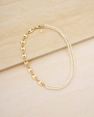 Meet Me Halfway Imitation Pearl &amp; 18K Gold Plated Chain Necklace, 16&amp;quot;