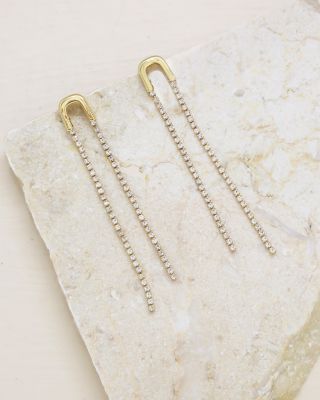Embellished Asymmetric Arch Drop Earrings in 18K Gold Plate