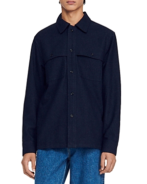 Sandro Clyde Wool Blend Solid Shirt Jacket