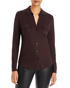 Majestic Point Collar Button Front Shirt In 628 Coffee