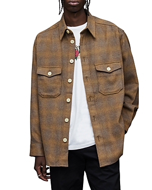 Allsaints Barba Check Regular Fit Button Down Shirt In Brown
