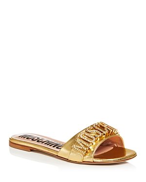 Moschino Women's Logo Hardware Slip On Slide Sandals In Gold