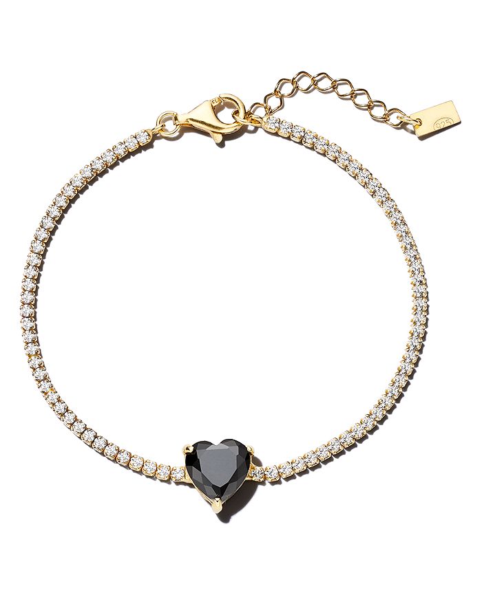 By Adina Eden Cubic Zirconia Heart Tennis Bracelet in 14K Gold Plated ...
