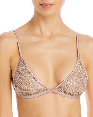 Triangle bra with rhinestones and logo Woman, Beige