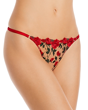 Shop Fleur Du Mal Roses & Thorns Embroidery Thong In Rouge