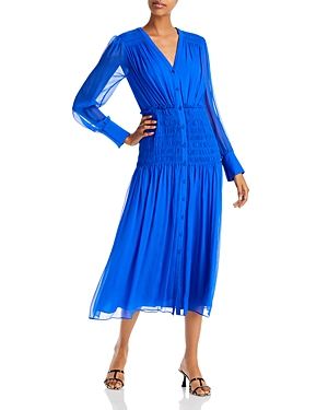Jason Wu Smocked Blouson-sleeve Midi Dress In Electric Blue