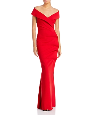 Chiara Boni La Petite Robe Off The Shoulder Maxi Dress In Red