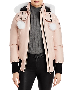 Moose Knuckles Debbie Shearling Trimmed Hooded Bomber Jacket In Rose Smoke