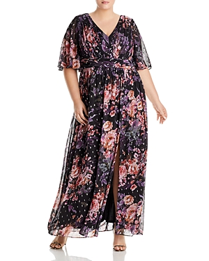 Adrianna Papell Plus Flutter Sleeve Chiffon Gown