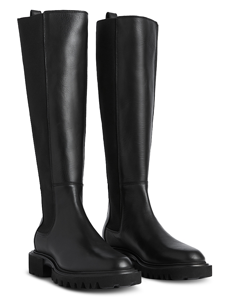 Allsaints Monica Knee High Leather Boots In Black