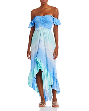 Tiare Hawaii Brooklyn Ombre Ruffle Maxi Dress Swim Cover-up In Nata Blue