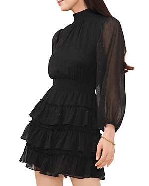 1.STATE SMOCKED NECK RUFFLED DRESS