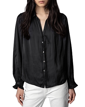 Zadig & Voltaire Tilan Satin Long-sleeve Blouse In Noir