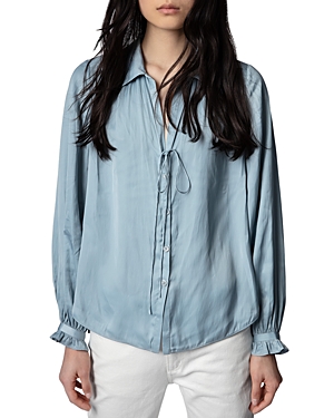 Zadig & Voltaire Tilan Satin Long-sleeve Blouse In Nuage