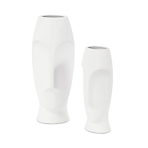 Howard Elliott Abstract Faces Matte White Ceramic Vase, Set of 2