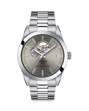 Shop Tissot Gentleman Powermatic 80 Open Heart Watch 40mm In Gray/silver