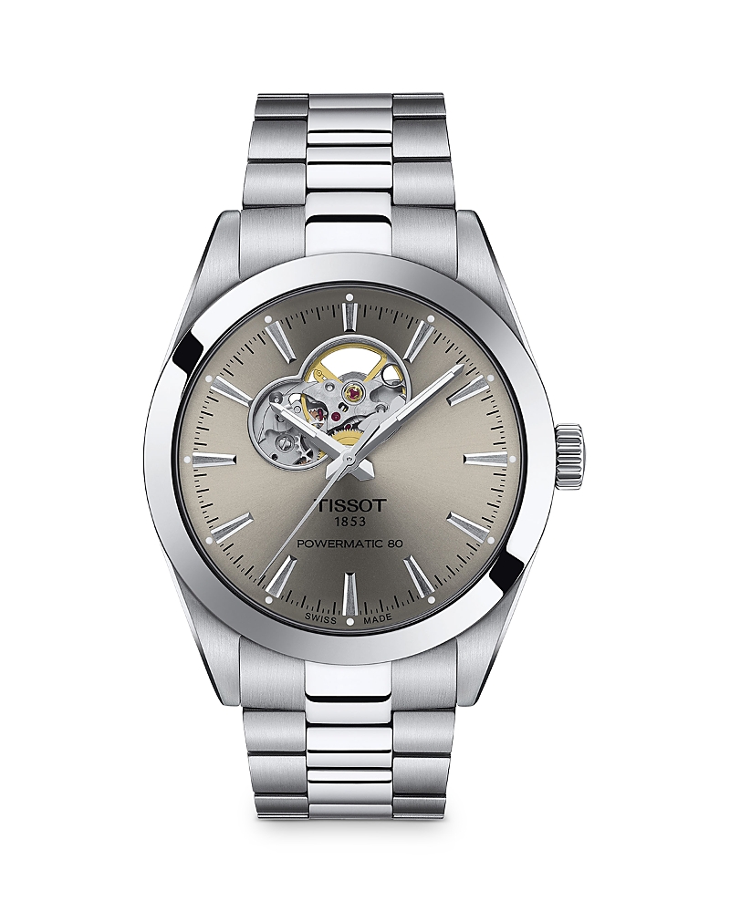 Tissot Gentleman Powermatic 80 Open Heart Watch 40mm In Gray/silver