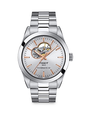 Shop Tissot Gentleman Powermatic 80 Open Heart Watch 40mm In Silver