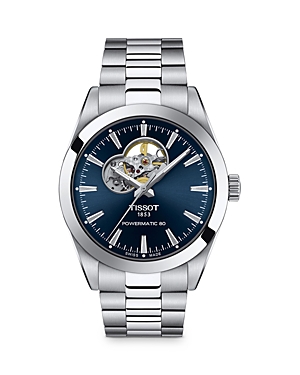 Shop Tissot Gentleman Powermatic 80 Open Heart Watch 40mm In Blue/silver