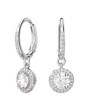 Shop Swarovski Constella Huggie Hoop Drop Earrings In Silver