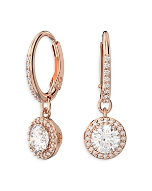 Shop Swarovski Constella Huggie Hoop Drop Earrings In Rose Gold