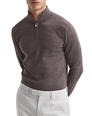 Reiss Blackhall Quarter Zip Wool Sweater In Mouse Brown