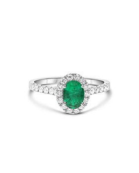 Bloomingdale's - Emerald & Diamond Halo Ring in 18K White Gold - 100% Exclusive