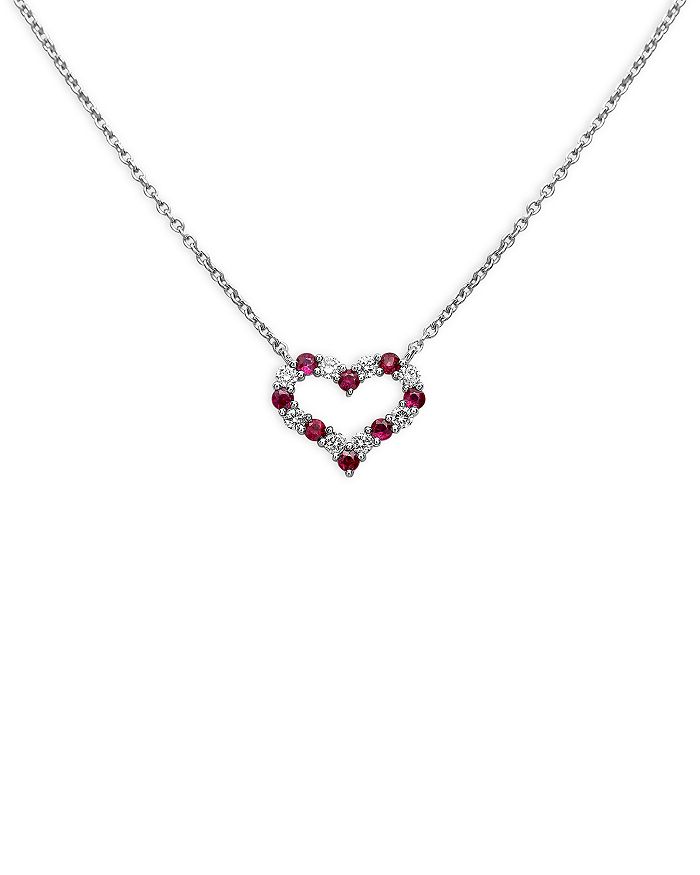 Bloomingdale's - Ruby & Diamond Heart Pendant Necklace in 14K White Gold, 16" - 100% Exclusive