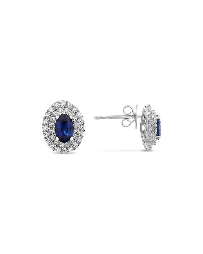 Bloomingdale's - Blue Sapphire & Diamond Double Halo Stud Earrings in 18K White Gold - 100% Exclusive