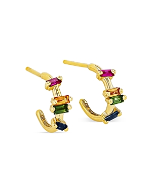 Suzanne Kalan 18k Yellow Gold Fireworks Rainbow Sapphire Baguette Small Half Hoop Earrings In Multi/gold