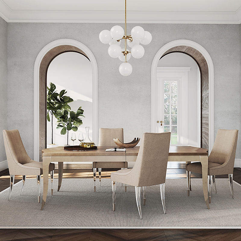 Caracole On A Silver Platter Dining Table In Moon Sand Finish/silver Leaf Accents