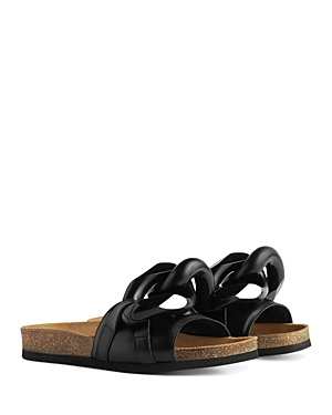 Jw Anderson Leather Chain Slide Sandals In Black