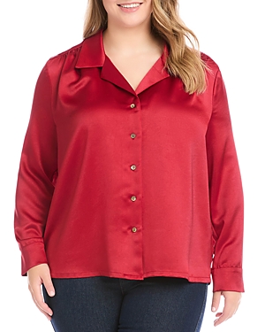 Karen Kane Plus Satin Shirt In Red
