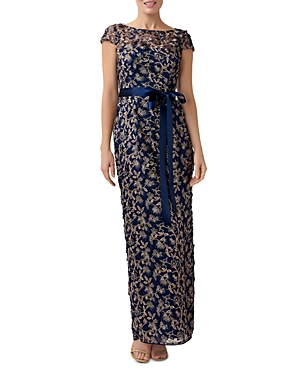 ADRIANNA PAPELL FLORAL EMBROIDERED COLUMN DRESS