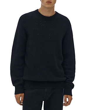 Helmut Lang Noel Merino Wool Blend Monogram Logo Fissure Crewneck Sweater