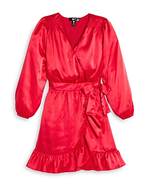 Aqua Girls' Satin Faux Wrap Dress - Big Kid - 100% Exclusive In Dark Pink