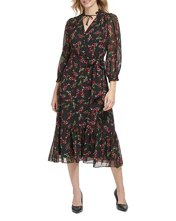 KARL LAGERFELD PARIS Floral Chiffon Midi Dress | Bloomingdale's