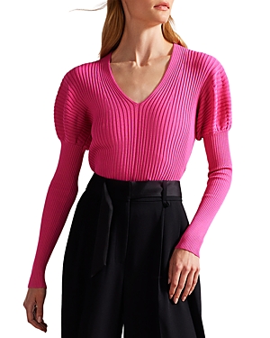 TED BAKER IVERY RIBBED PUFF SLEEVE SWEATER