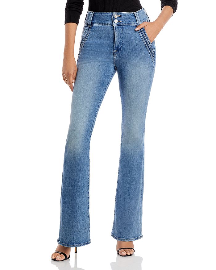 FRAME Double Detail High Rise Flared Hem Jeans in Merced | Bloomingdale's