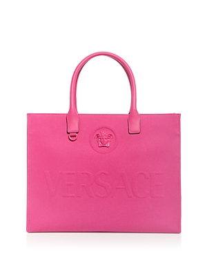 Versace La Medusa Canvas Tote In Fucsia/ Gold