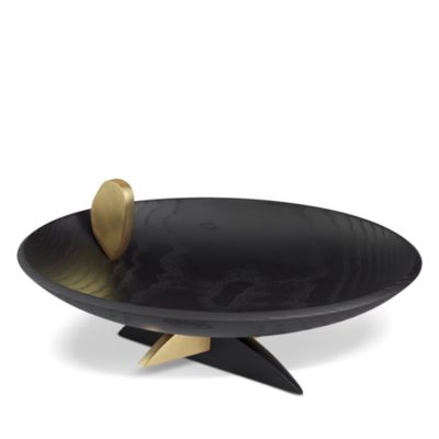 Kelly Behun Leaf Black Oval Bowl on Stand