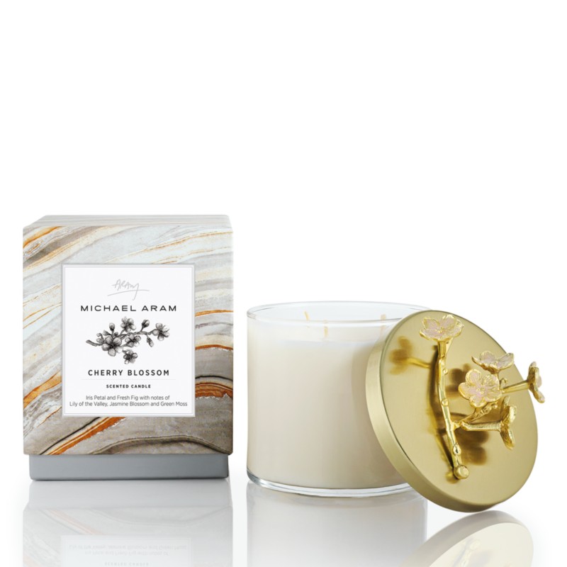 Michael Aram Cherry Blossom Candle with Lid, 13.5 oz. in Clear/Gold