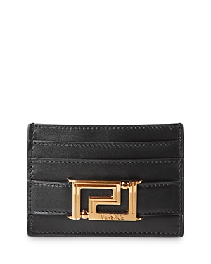 Shop Versace Greca Goddess Leather Wallet In Black/ Gold