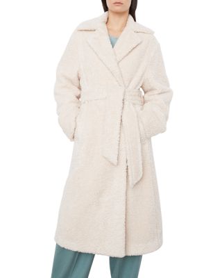 textured faux fur belted coat