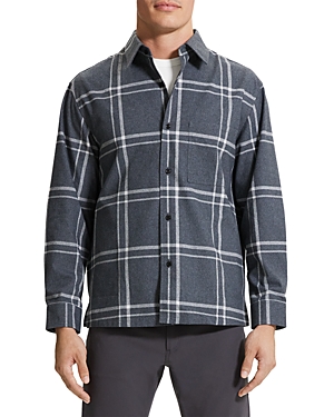 Shop Theory Clyfford Windowpane Shirt Jacket In Medium Gray